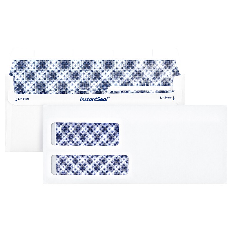 Staples InstantSeal Security Tinted #10 Double Window Envelopes, 4 1/8" x 9 1/2", White, 500/Box (ST63339) image 1