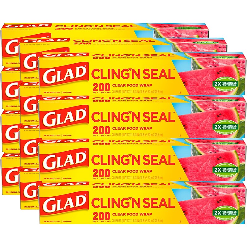 Glad Cling ‘N Seal Plastic Food Wrap, 200 Square Foot Roll, 12/Carton (00020) image 1