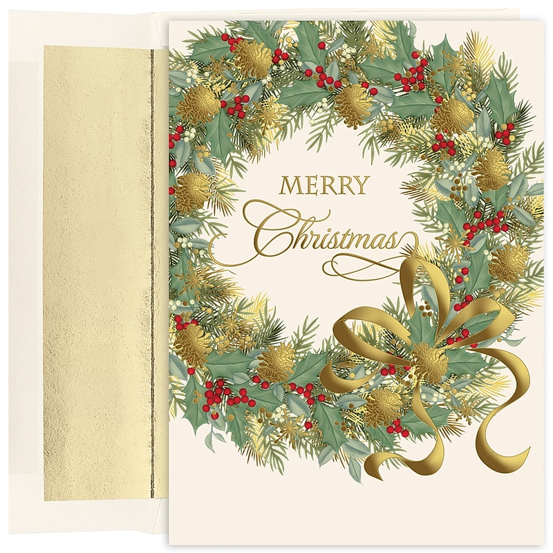 Materpiece Studios Holiday Collection Traditional Wreath Cards with Envelopes, 7.8" x 5.6", 15/Pack (893800) image 1