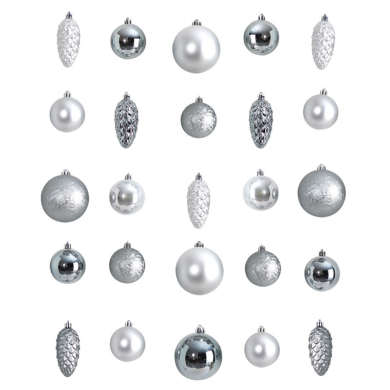 Nearly Natural Lux Shatterproof Ornament Set Lux Shatterproof Ornament Set, 4", 23/Set (D1053-SV) image 1