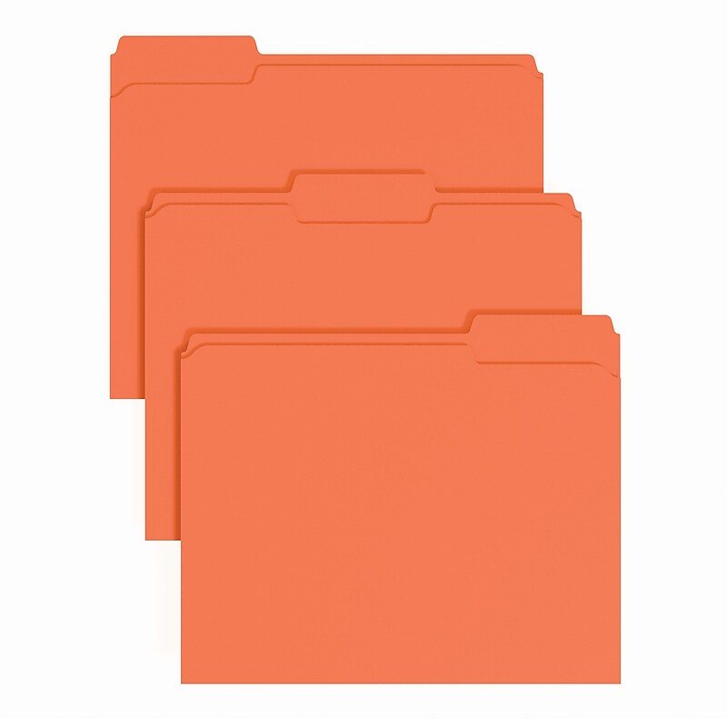 Staples File Folder, 1/3-Cut Tab, Letter Size, Orange, 100/Pack (ST62728) image 1
