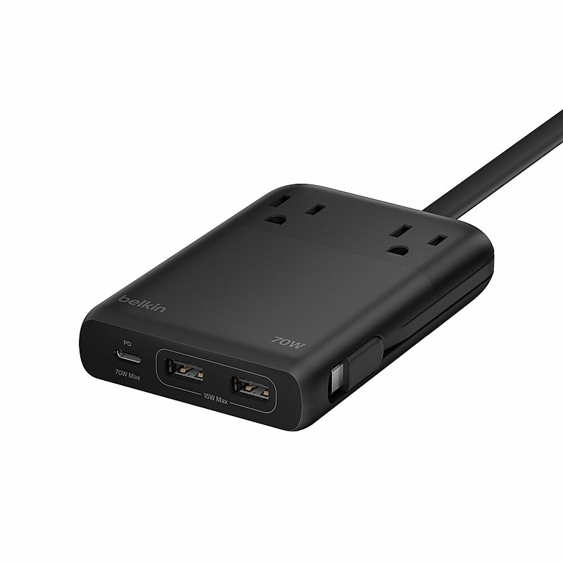 Belkin GaN 2-Outlet Charging Station, 70W, 5ft., Black (SRZ002TT5) image 1