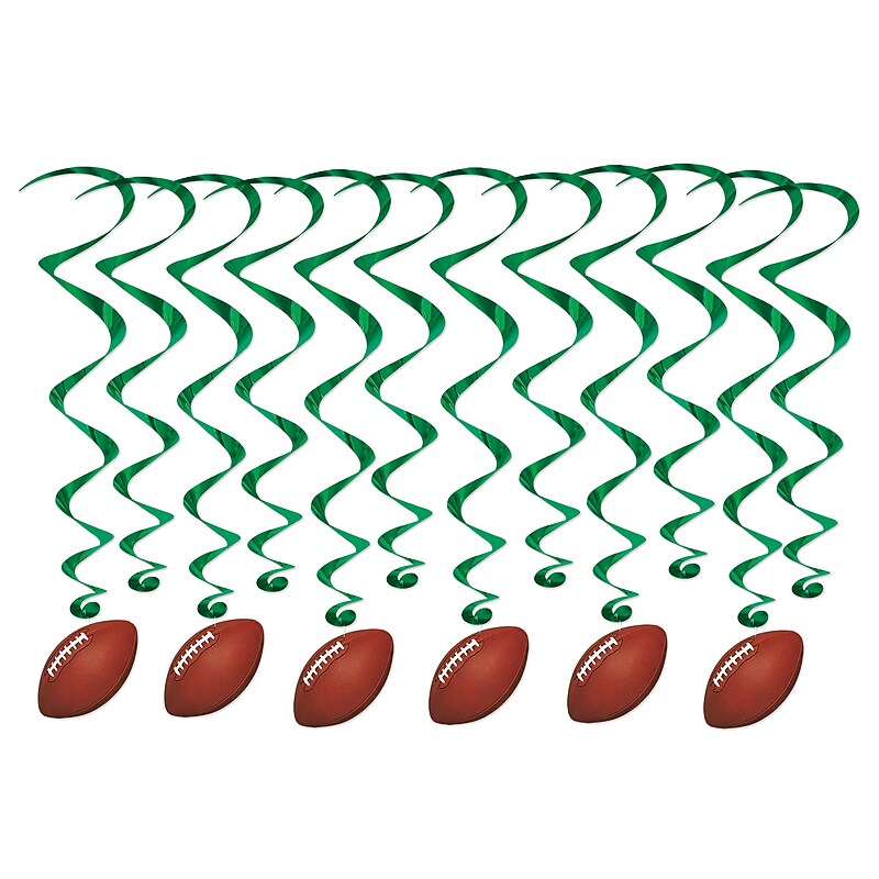 Beistle Football Whirls, Green/Brown, 12 Whirls/Pack, 3/Packs (53607) image 1