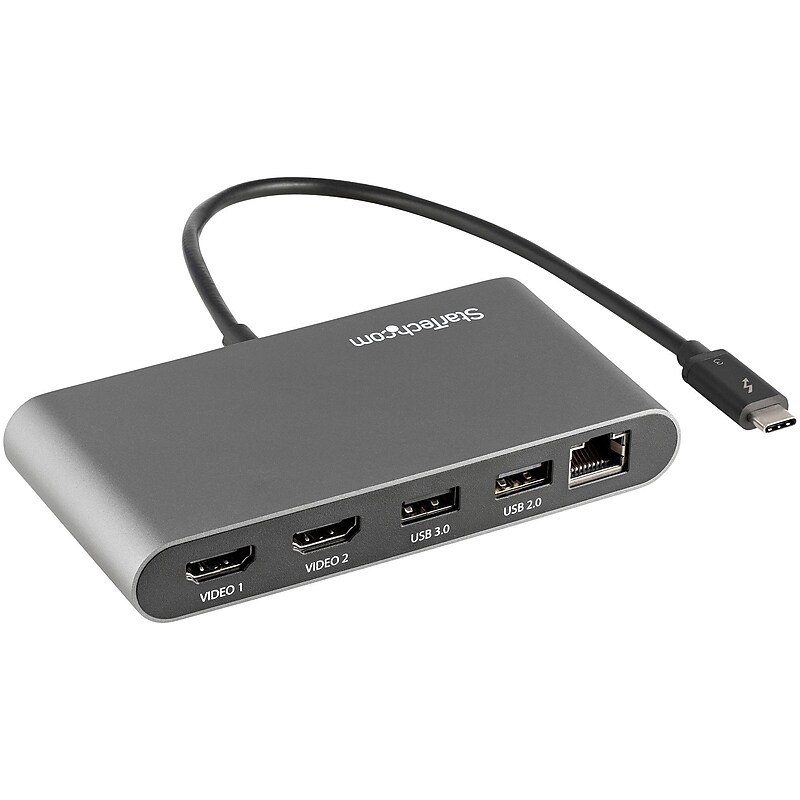 StarTech Thunderbolt 3 Mini Dock Portable Dual Docking Station, Gray (TB3DKM2HDL) image 1