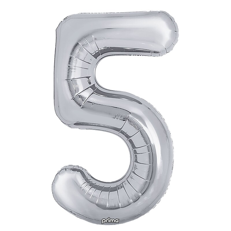 Party City (Air-Filled) 16" "#5" Foil Balloon, Silver, 2/Pack (AM60050255-18) image 1