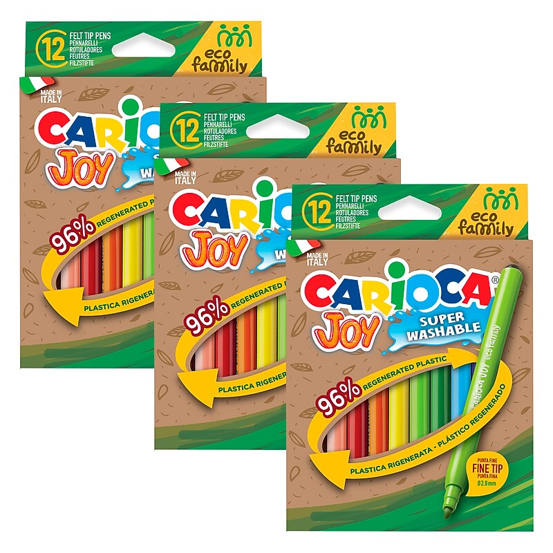 CARIOCA Joy Eco Washable Kids Markers, Fine Tip, Assorted Colors, 12/Pack, 3/Bundle (CRA43462-3) image 1