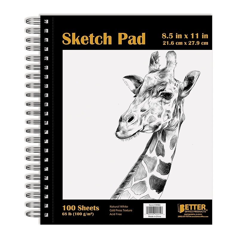 Better Office 8.5" x 11" Spiral Bound Drawing Sketch Book, 100 Sheets/Book (01302) image 1