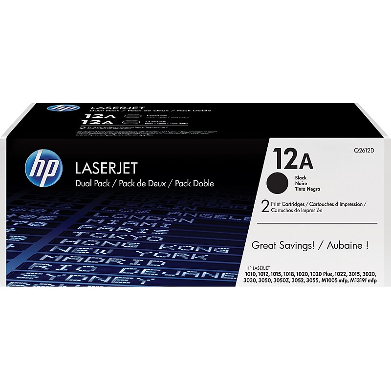 HP 12A Black Standard Yield Toner Cartridge, 2/Pack (Q2612D) image 1