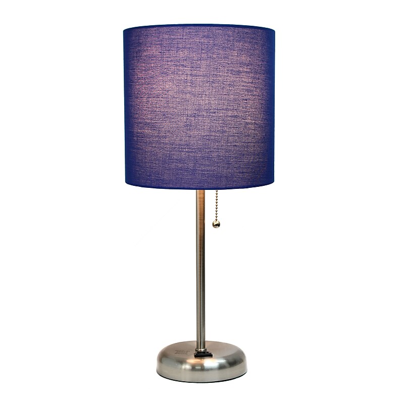 Simple Designs 19.5" LED Table Lamp, Brushed Steel/Navy Blue Shade (LT2024-NAV-CCLB) image 1