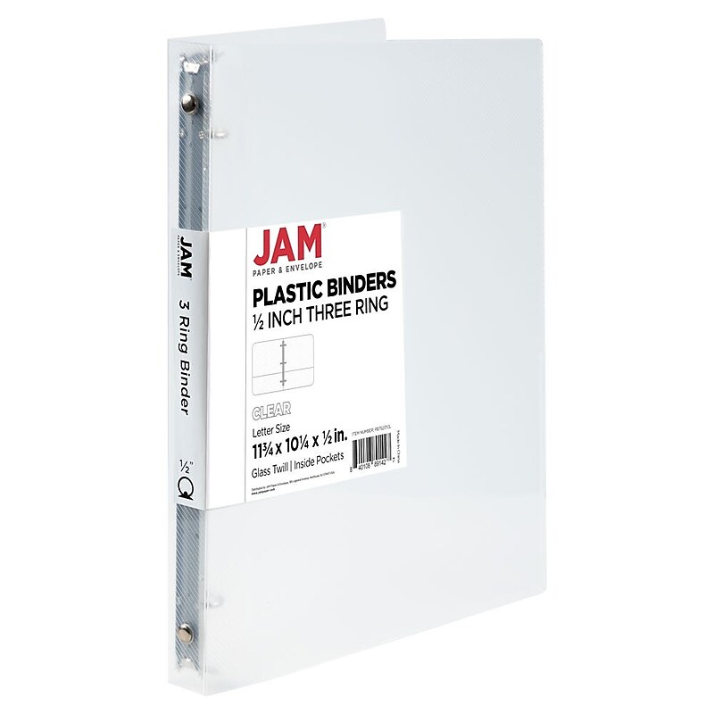 JAM Paper 1/2" 3-Ring Flexible Poly Binder, Clear (PB75237CL) image 1