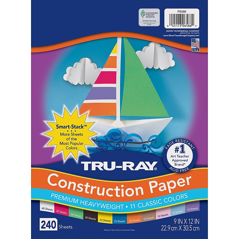 Tru-Ray Smart-Stack 9" x 12" Construction Paper, Assorted Colors, 240 Sheets/Pack (PAC6586) image 1