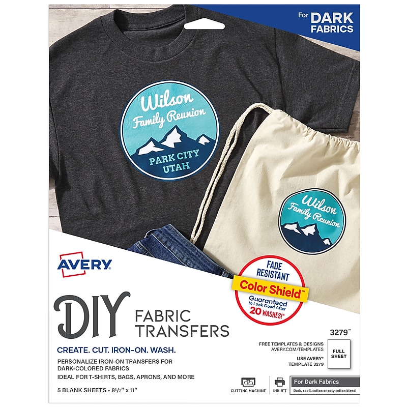 Avery Printable Heat Iron On Transfer Paper for Dark Fabrics, 8-1/2" x 11" (3279) image 1