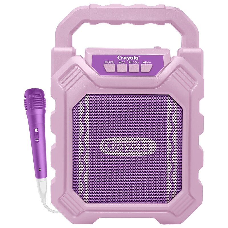 Crayola Portable Bluetooth Karaoke Speaker with FM Radio and Microphone, Pink & Purple (CBX210M) image 1