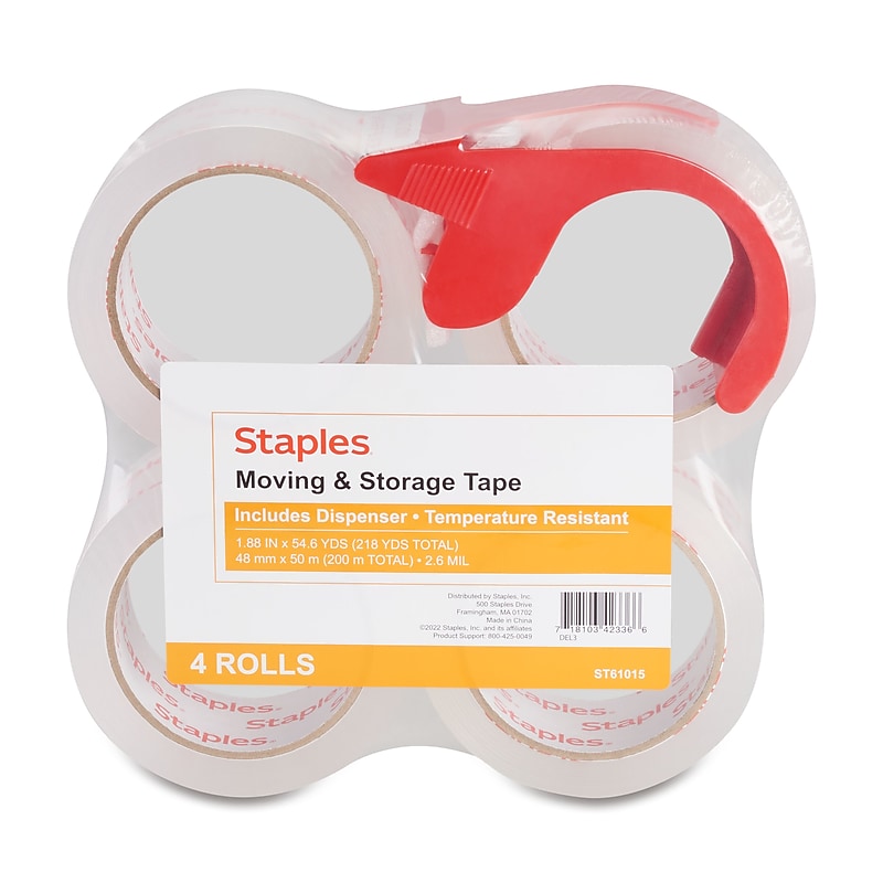 Staples Packing Tape with Dispenser, 1.88"W x 54.6 yds., Clear, 4/Pack (52529/31687) image 1