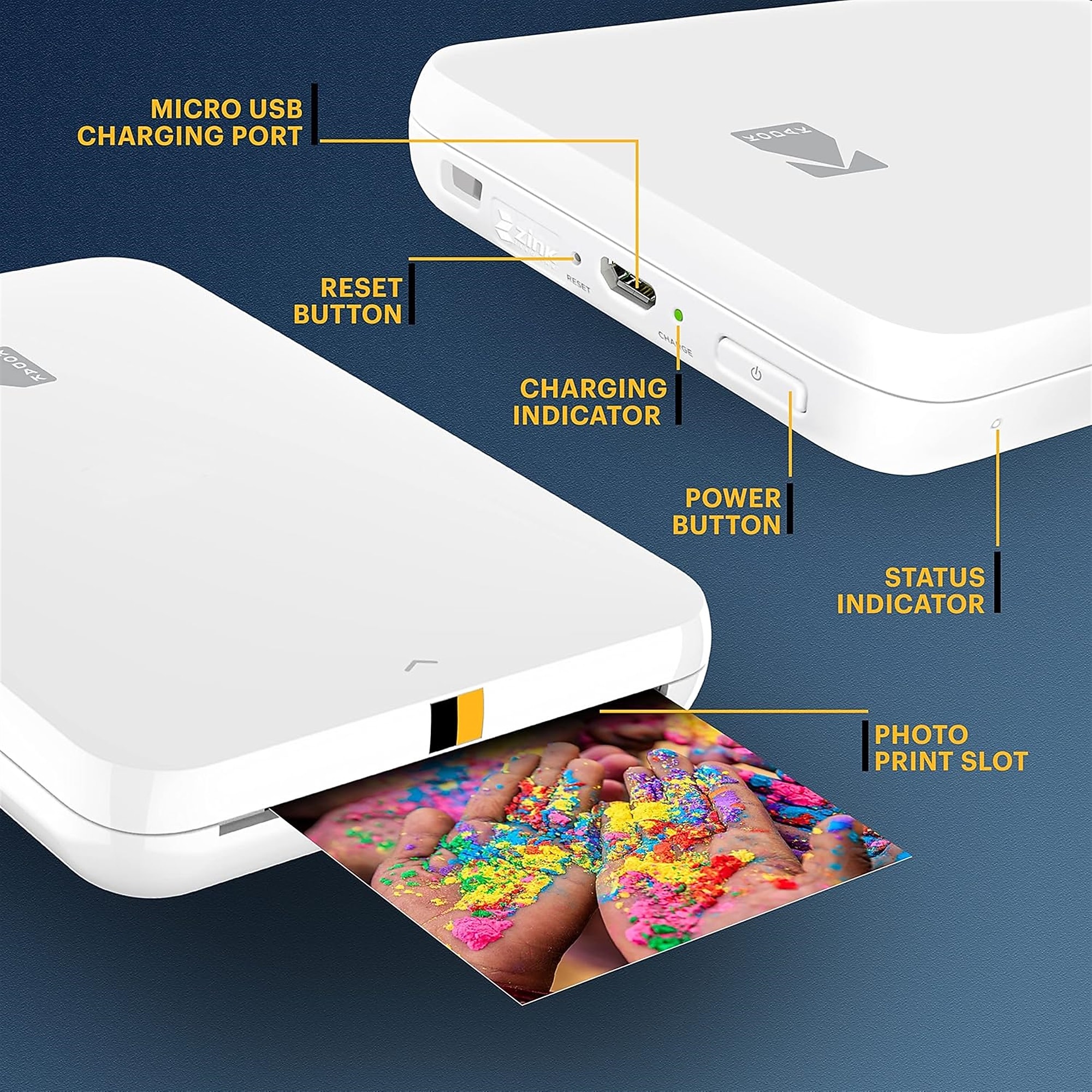 Kodak Step Slim Zero Instant Photo Printer, Single-Function, White (RODMPS20W) Sansujyuku sansujyuku.com