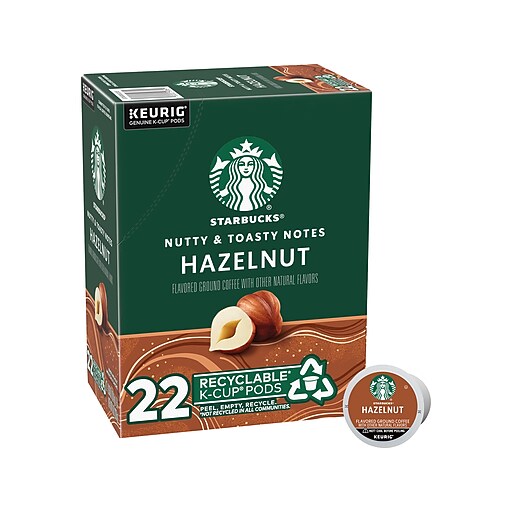 Starbucks Hazelnut Coffee, Keurig KCup Pod, Light Roast, 22 Pods/Box