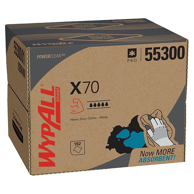 WypAll PowerClean X70 Cloths, 11.1" x 16.8", White, 192 Sheets/Box (55300) image 1