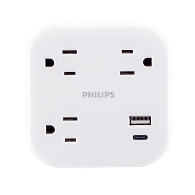 Philips Elite 3-Outlet Surge Tap with USB, 980J, 1 USB-A, 1 USB-C, 12W, White (SPP9393W/37) Sansujyuku sansujyuku.com