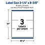 Avery Rectangle Laser Multipurpose Labels, 3-1/4" x 8-3/8", White, 30/Pack (19479399344)~#|#~E417D7FC-693B-47B3-B0B4FD4B6DFB4283_sc7
