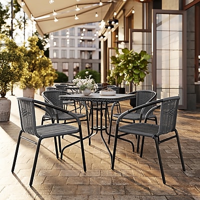 Flash Furniture Lila 28” Square Table with 4 Rattan Stack Chairs, Gray (TLH073SQ037GY4) Sansujyuku sansujyuku.com