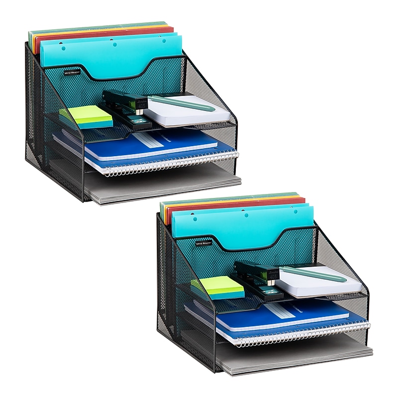 Mind Reader Metal Desk Organizer Letter Tray, Black, 2/Pack (2MESHBOX5-BLK) image 1