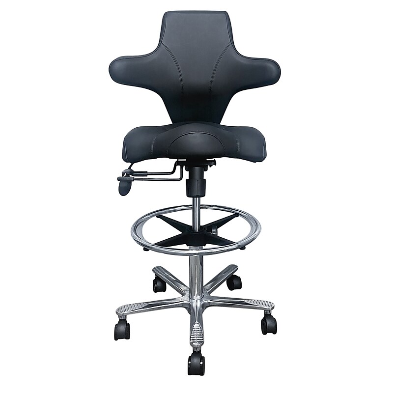 Brandt Industries Armless Vinyl Medical Stool with Backrest and Lumbar Support, Black (17800 Black) image 1