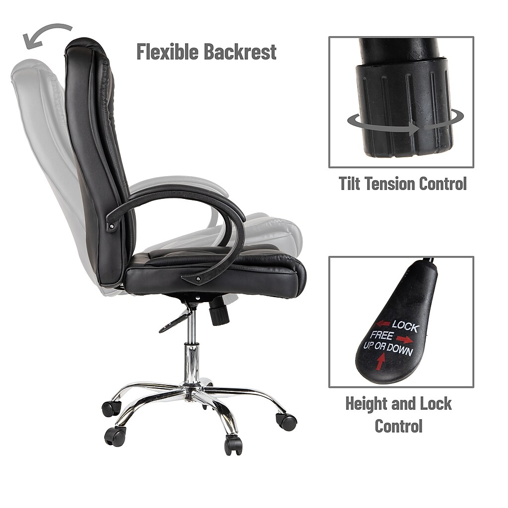 Close-up features: tilt tension, height/lock controls