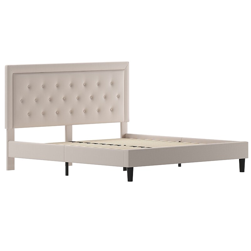 Flash Furniture Roxbury Tufted Upholstered Platform Bed in Beige Fabric, King (SLBK5KB) image 1
