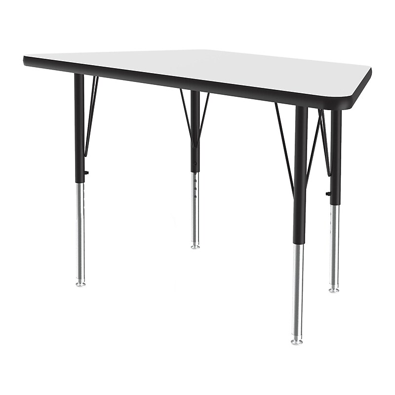 Correll Trapezoid Activity Table, 48" x 24", Height-Adjustable, Frosty White/Black (A2448DE-TRP-80) image 1
