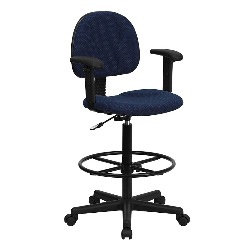 Flash Furniture Ergonomic Fabric Drafting Stool, Adjustable Arms, Navy Blue (BT659NVYARMS) image 1