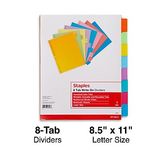 Staples Write On Dividers, Assorted Color 8 Tab, Multicolor (13513/23181)