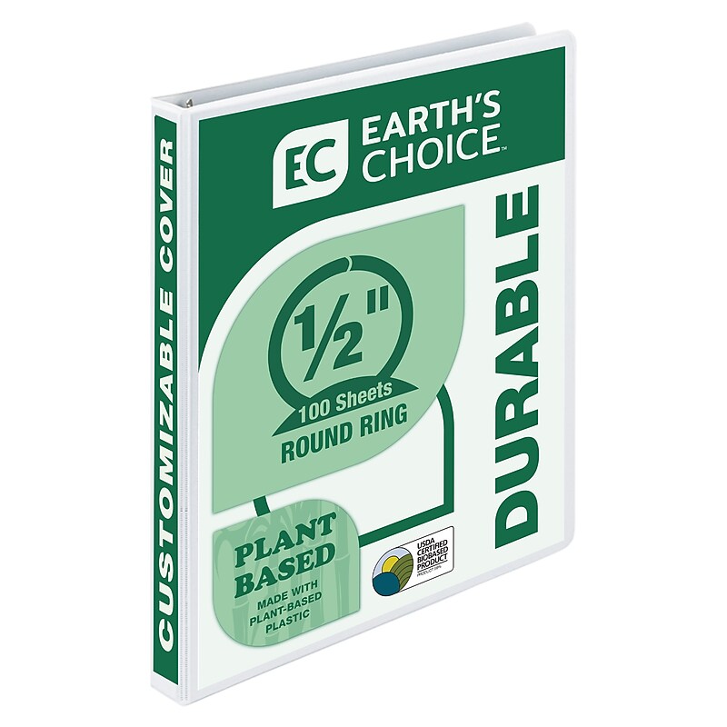 Samsill Earth's Choice Plant-Based  Durable 1/2" View Binder, 3-Ring , Made in USA, White (18917) image 1