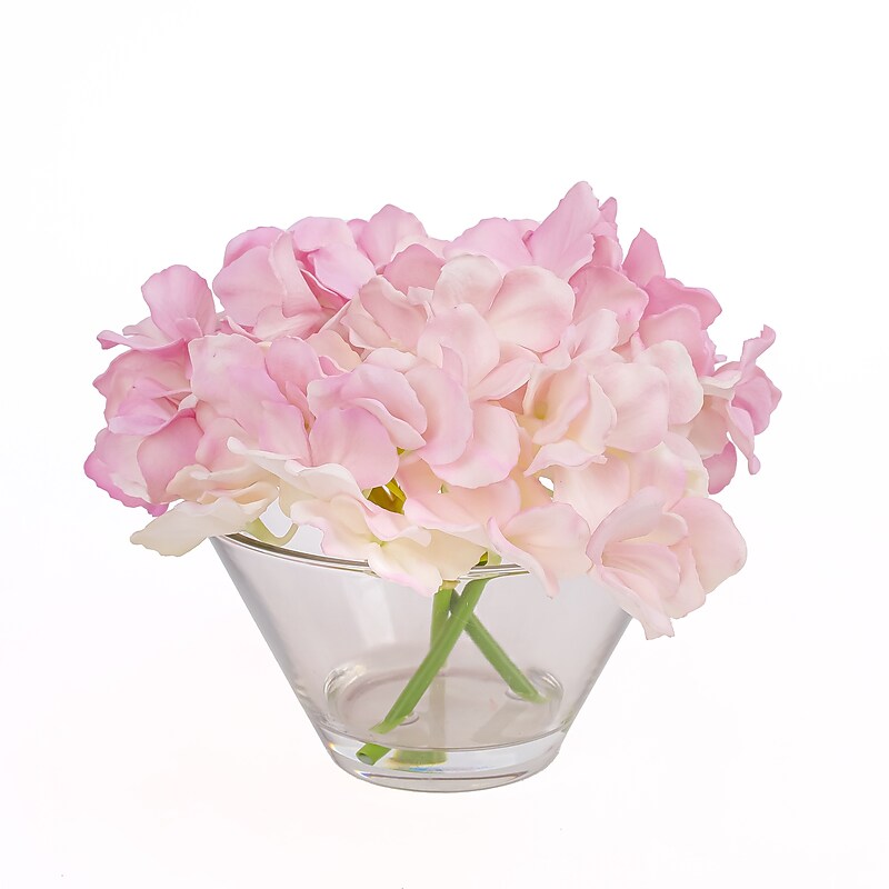 National Tree Company 8" Mixed Mauve Hydrangea Bouquet in Glass Vase (MT81-47HYD20GMV) image 1