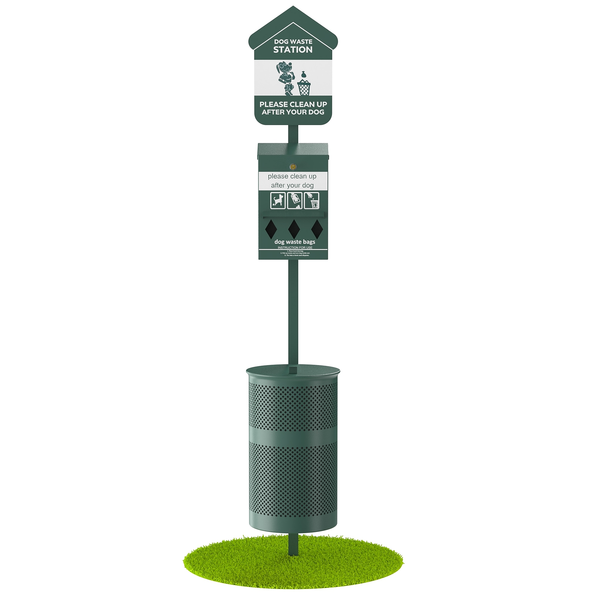 Furloo Steel Outdoor Pet Waste Station Kit with Roll Bag Dispenser, 11.5 Gallon, Green (FLO1R-S-G) Sansujyuku sansujyuku.com