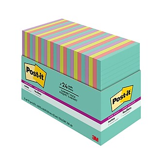 Post-it Super Sticky Notes, 4" x 6", Supernova Neons Collection, Lined, 45 Sheets/Pad, 24 Pads/Pack (660-24SSMIA-CP)