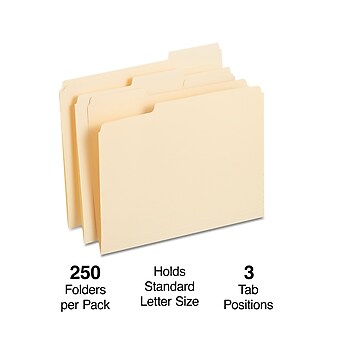 Staples Reinforced File Folders, 1/3 Cut, Letter Size, Manila, 250/Box (TR502677)