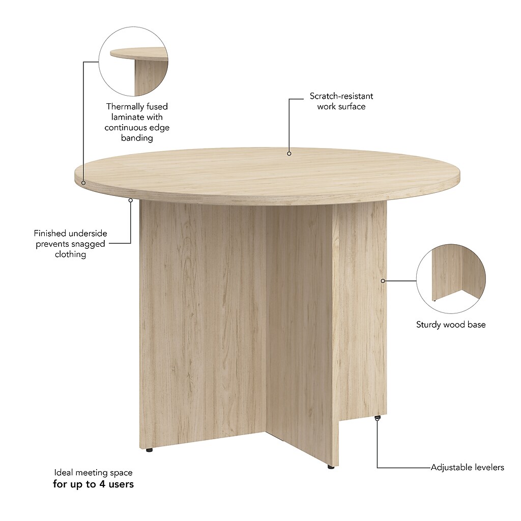 Diagram of round conference table features and specs
