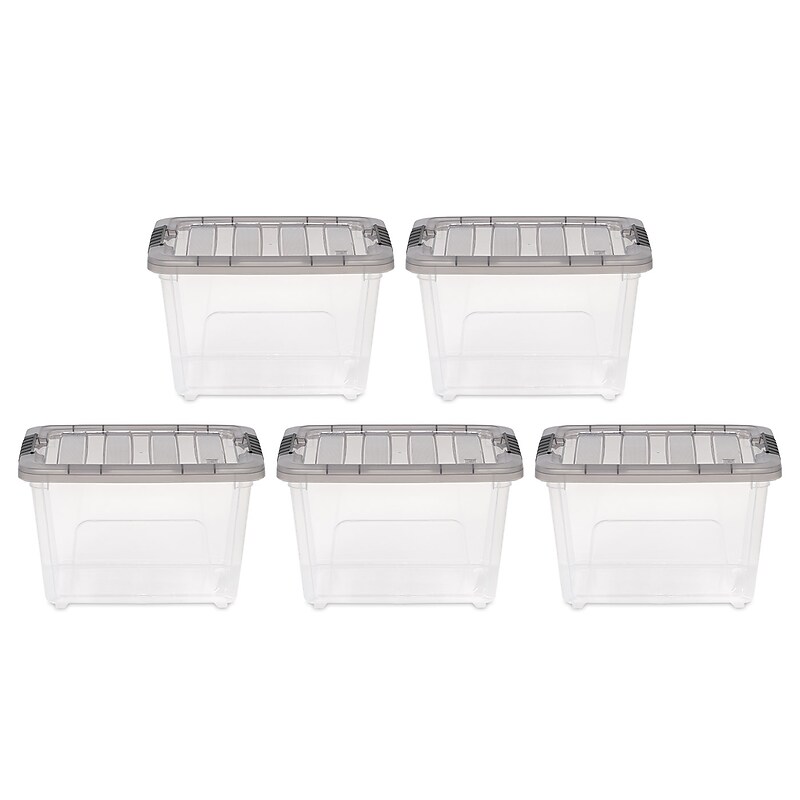 Iris 19 Quart Stack and Pull Plastic Latching Storage Bin, Clear, 5/Pack (500144) image 1