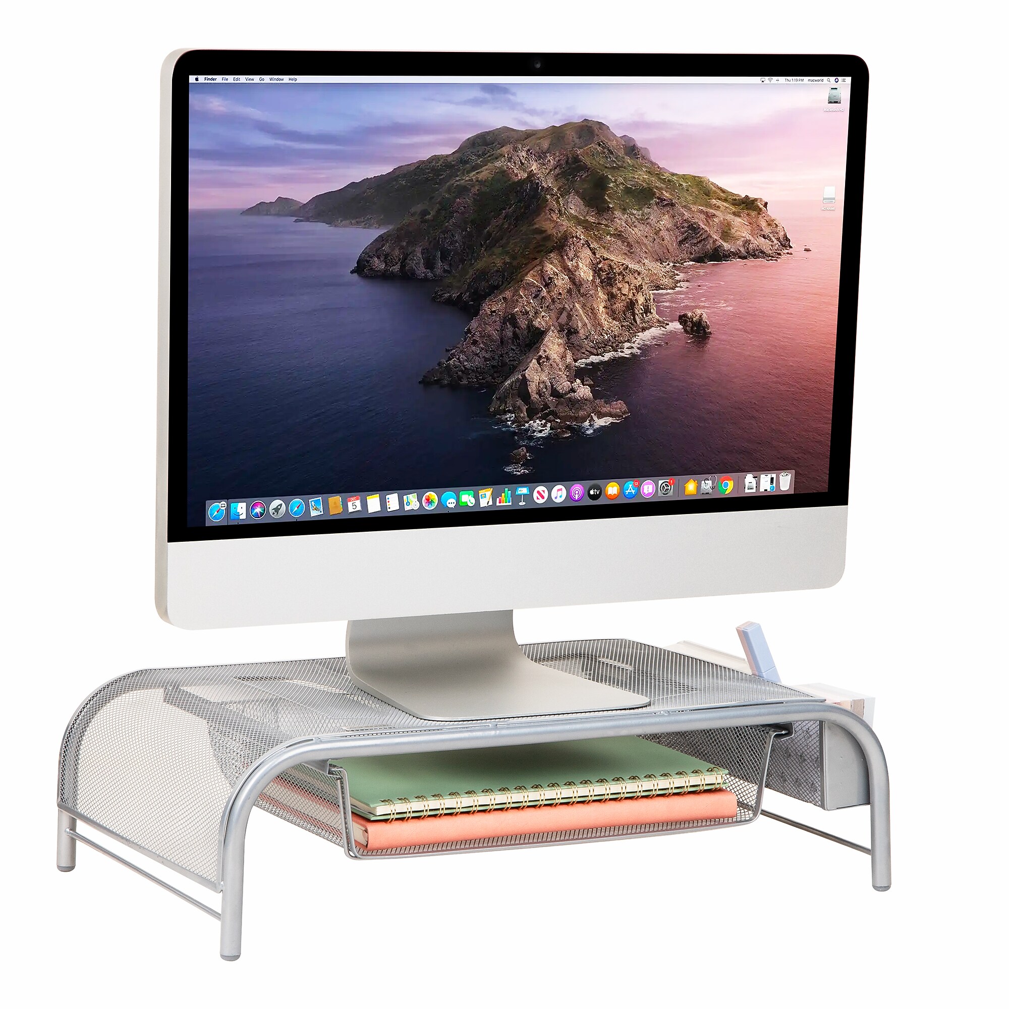 Mind Reader Monitor Stand with Paper Tray, Metal, Silver  (MESHMONSTA-SIL) Sansujyuku sansujyuku.com