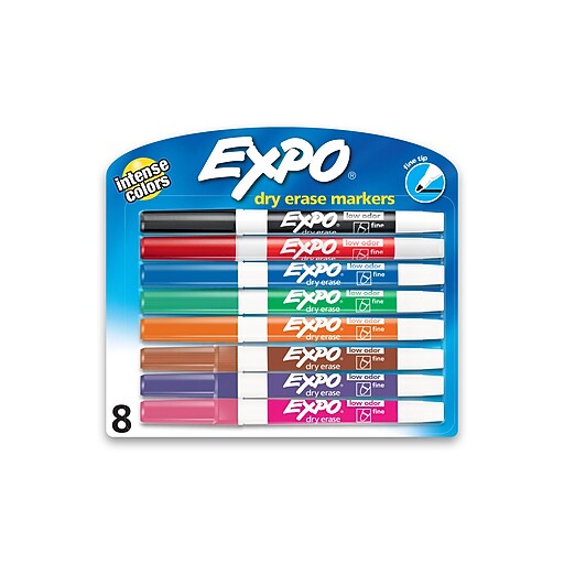 Expo Dry Erase Markers, Fine Tip, Assorted, 8/Pack (86601) Staples