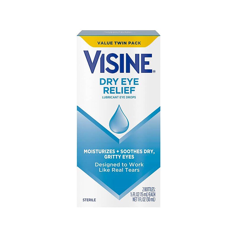 Visine Dry Eye Relief Lubricant Eye Drops, 15mL, 2/Box (49374) image 1
