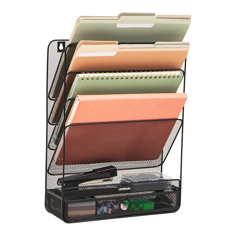 Mind Reader 7-Compartment Metal Desk Organizer, Black (MAGROUND-BLK) image 1