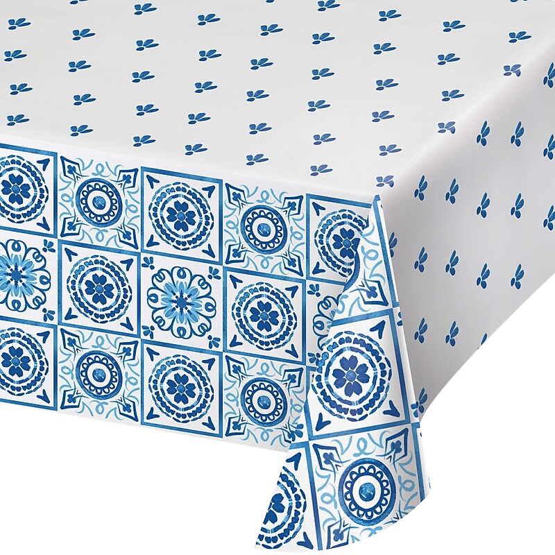 Creative Converting Blue Willow Tablecloth, Blue/White, 4/Pack (DTC365102TC) image 1