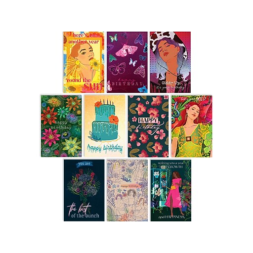 Better Office Hand Drawn Modern Birthday Cards with Envelopes, 6" x 4