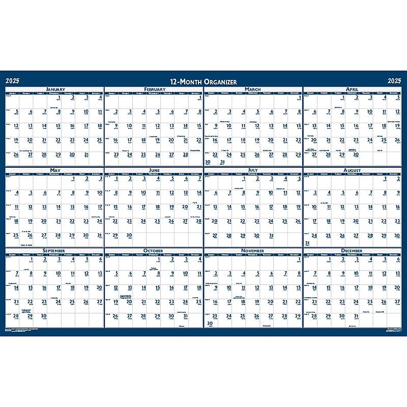 2025 House of Doolittle 66" x 33" Yearly Wet-Erase Wall Calendar, Reversible, White/Blue (3962-25) image 1