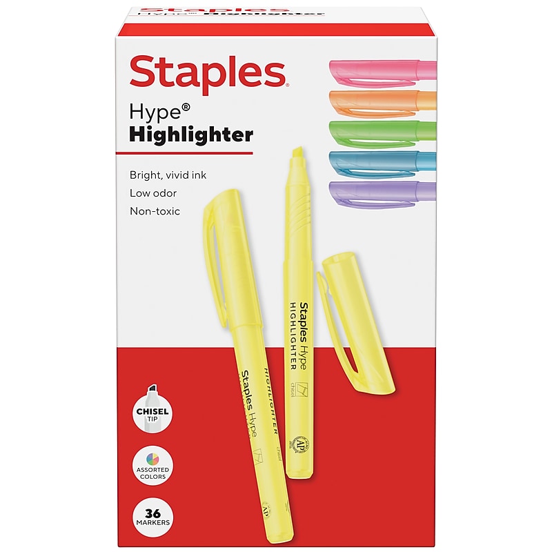 Staples Hype Stick Highlighter, Chisel Tip, Assorted, 36/Pack (ST62945) image 1
