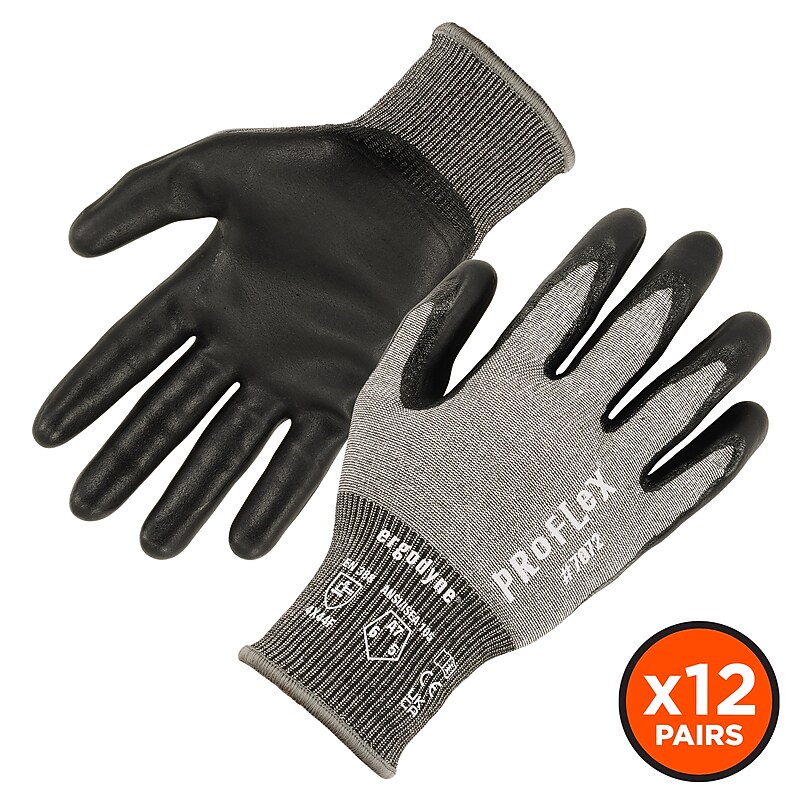 Ergodyne Proflex 7072 Cut Resistant Gloves, Nitrile Coated, ANSI A7, M, Gray, 12 Pairs