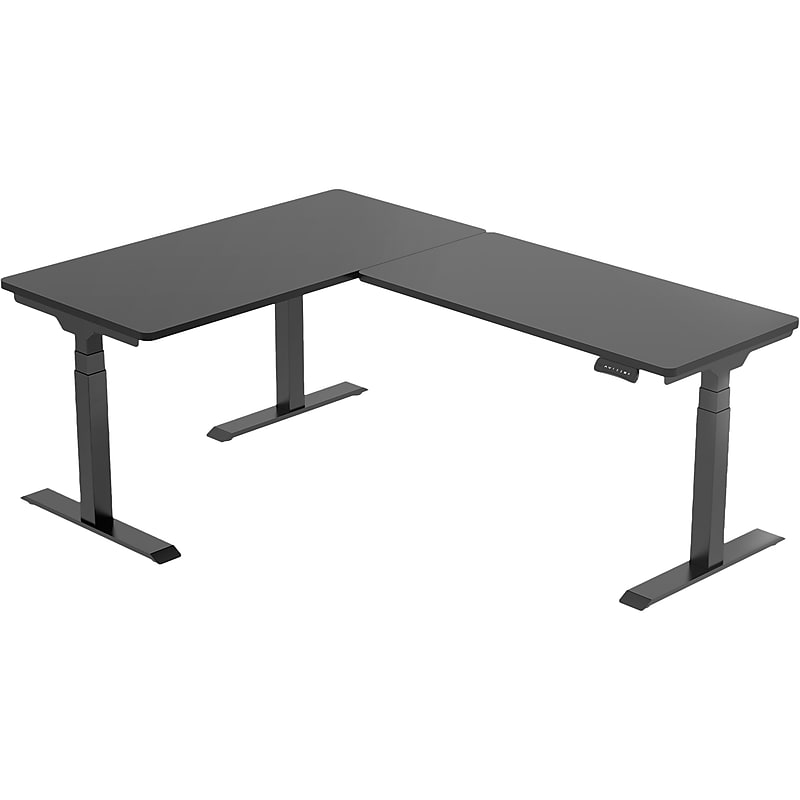 FlexiSpot E7 76"W Electric L-Shaped Adjustable Standing Desk, Black (E7LB557624BLK) image 1