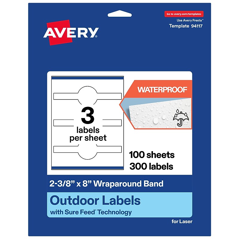 Avery Cigar Laser Multipurpose Labels, 2-3/8" x 8", White, 300/Box (19479399163) image 1