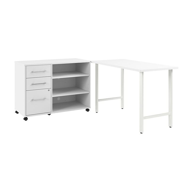 Bush Business Furniture Hustle 48"W Computer Desk and Storage Cabinet with Drawers and Shelves, White (HUS007WH) image 1